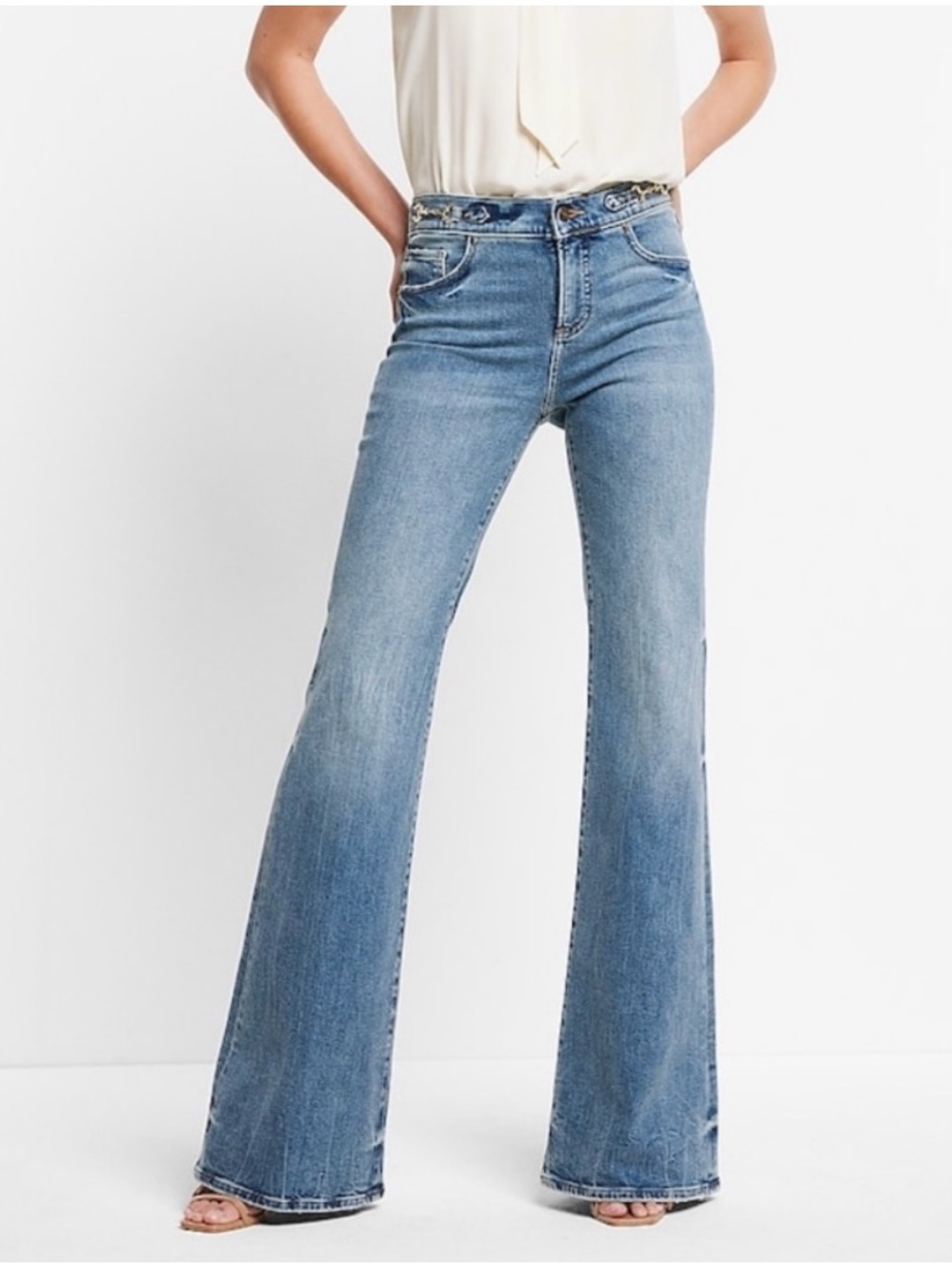 Express Horse bit Mid-Rise 70s Flare Jeans